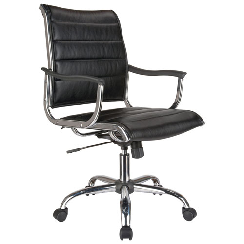 TygerClaw Ergonomic Mid-Back Leather Manager Chair - Black