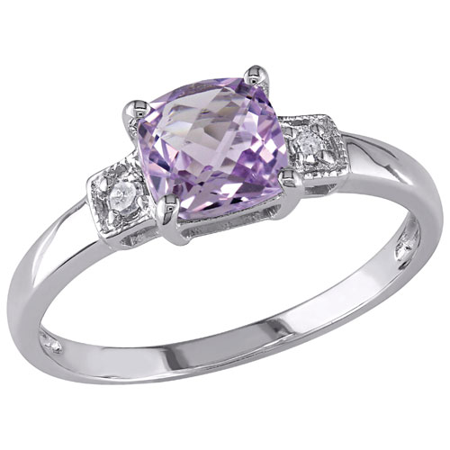 Classic Sterling Silver with Purple Cushion-Cut Amethyst & 0.04ctw I3 White Diamond Ring - Size 8