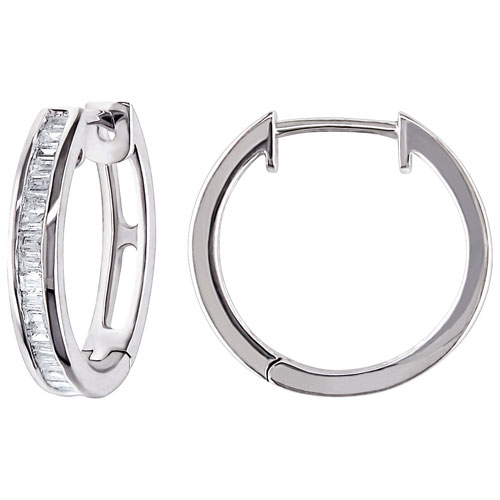 Valentine's Day Sterling Silver with 0.33ctw GHI I2-I3 White Princess Diamond Hoop Earrings