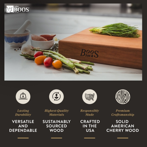 BoosBlock Cherry Edge Grain Cutting Board, 12" x 18" - 2-1/4" Thick