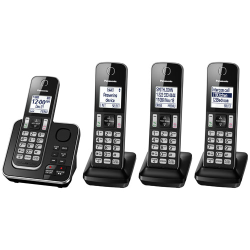 Téléphone sans fil DECT à 4 combinés de Panasonic avec répondeur  (KXTGD394B)