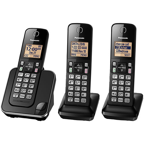 Téléphone sans fil DECT à 3 combinés de Panasonic - Noir
