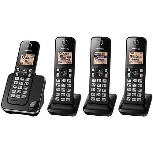 Panasonic 4-Handset DECT Cordless Phone - Black