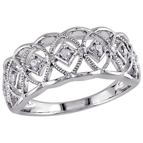 Classic Band in Sterling Silver Ring with 0.091ctw Diamonds - Size 8