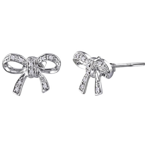 Miabella Solitaire Earrings in White Sterling Silver with 0.054ctw White Round Diamonds