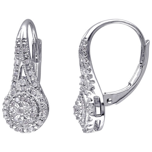 Dangle Earring in White Sterling SIlver with 0.25ctw White Round Diamonds