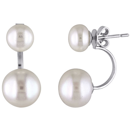 Spring Pearl Collection Solitaire Earrings in Sterling Silver with White Freshwater Pearls