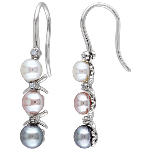 Boucles d'oreilles en argent sterling/perles d'eau douce tricolores et diamants 0,03 ct Spring Pearl