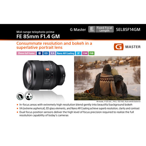 Sony E-Mount Full-Frame FE 85mm f/1.4 Premium G Master Portrait Prime Lens
