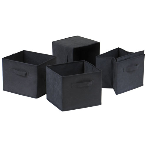 Capri Foldable Fabric Baskets - Set of 4 - Black