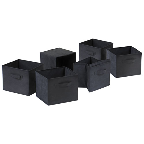 Granville Foldable Fabric Baskets - Set of 6 - Black