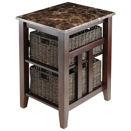 Zoey Transitional 2-Shelf Side Table with Baskets - Chocolate