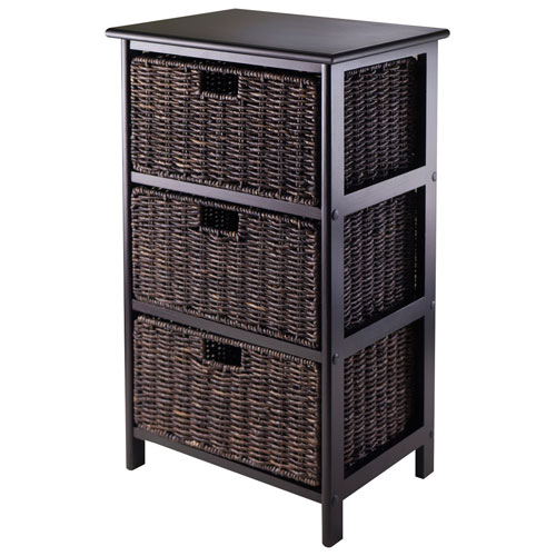 Omaha Transitional Storage Rack with 3 Foldable Baskets - Black/Chocolate