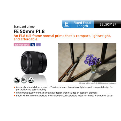 Sony E-Mount Full-Frame FE 50mm f/1.8 Portrait Prime Lens | Best