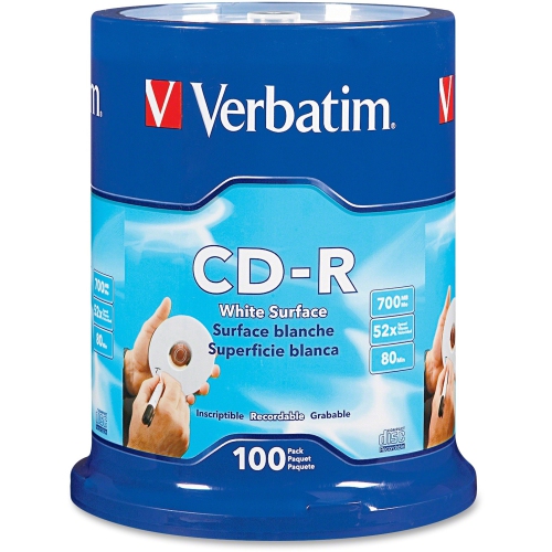 VERBATIM  CD-R 700Mb 52X With Blank Surface - 100Pk Spindle In White Low percent of burn failures and the discs are read by a variety of players