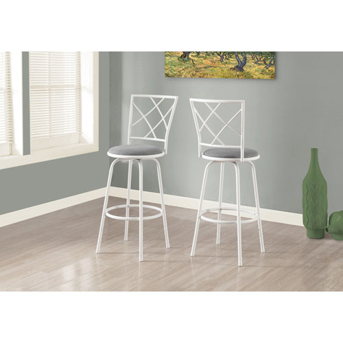 Contemporary Fabric Barstool - Set of 2 - White/Grey