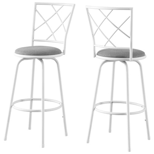 Tabouret de bar contemporain en tissu - Ensemble de 2 - Blanc/gris