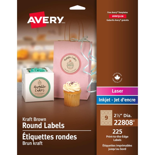 Image 1 of 2.. Avery 2.5" Round Kraft Brown Labels for Laser & Inkjet Printers -