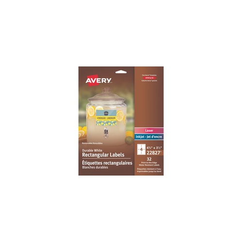 Avery Removable Durable Labels, Removable Adhesive, Rectangle, 3-1/2" x 4-3/4", 32 Labels
