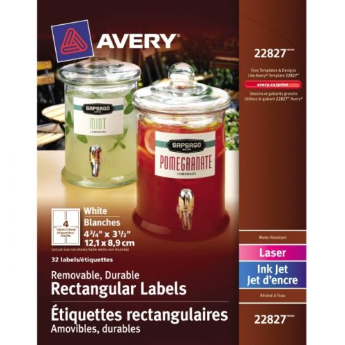 Avery – étiquettes durables amovibles, adhésif amovible, rectangle, 3-1/2 x 4-3 po 4, 32 étiquettes (22827)