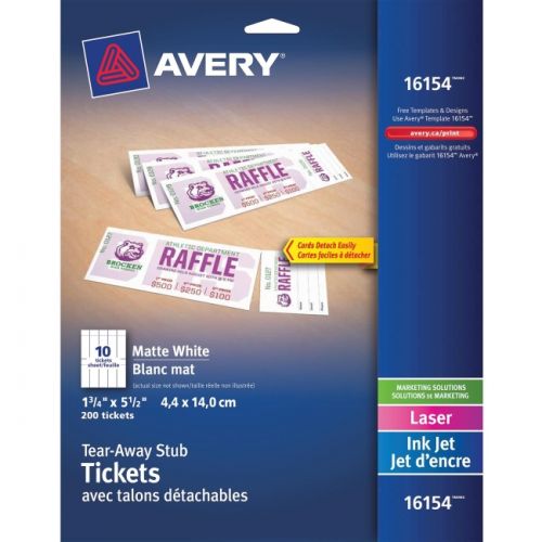Avery Blank Printable Tickets, Tear-Away Stubs, Perforated Raffle Tickets, 1-3/4" x 5-1/2", 200 Tickets (16154)