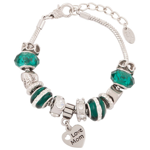 Love Mom Murano Glass Bead Charm Bracelet - Green