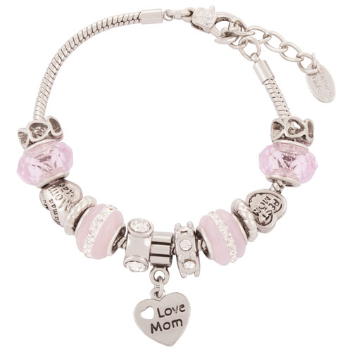 Love Mom Murano Glass Bead Charm Bracelet - Pink (0P50011)