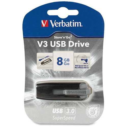 Verbatim 8GB Store 'n' Go V3 USB 3.0 Flash Drive - Gray