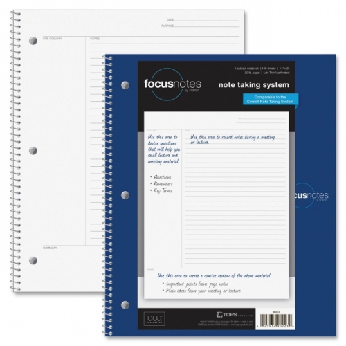 TOPS FocusNotes Notebook, 11" x 9", White, 100 SH