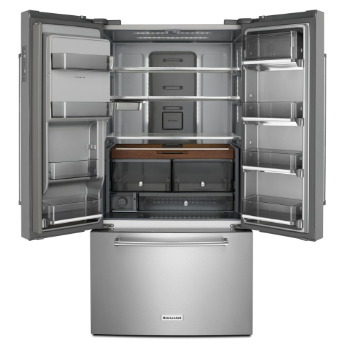 KitchenAid 36" 23.8 Cu. Ft. Counter-Depth French Door Refrigerator with Water & Ice Dispenser (KRFC704FPS) - Stainless Steel