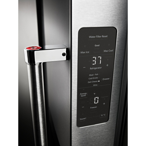 KitchenAid 36" 23.8 Cu. Ft. Counter-Depth French Door Refrigerator with Water & Ice Dispenser (KRFC704FPS) - Stainless Steel