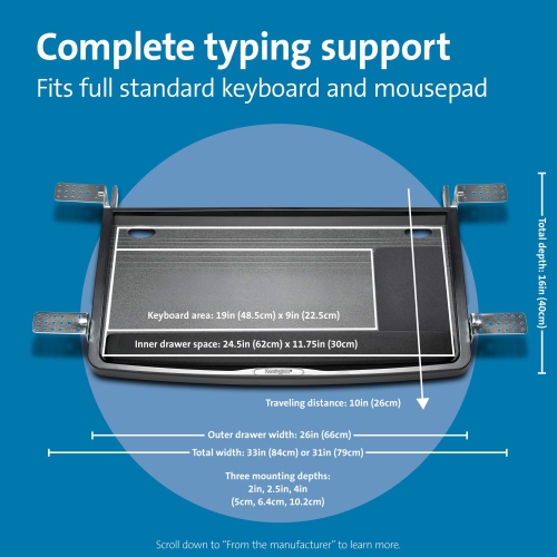 Kensington – Tiroir pour clavier sous le bureau avec système SmartFit - Noir -