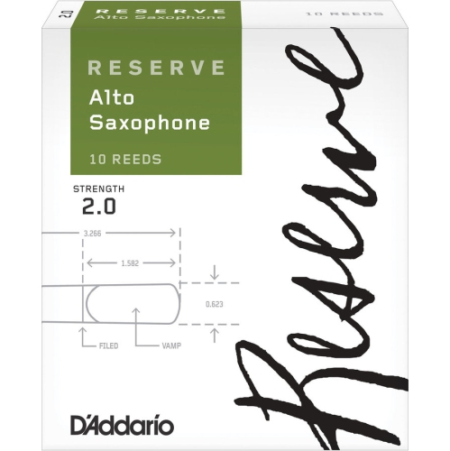 D'Addario Reserve Alto Saxophone Reeds - #2, 10 Box