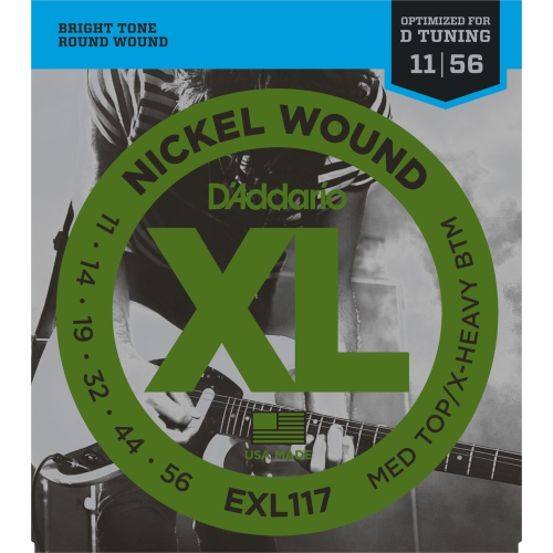 D'Addario EXL117 XL Nickel Wound Electric Guitar Strings - Medium Top/Extra-Heavy Bottom 11-56