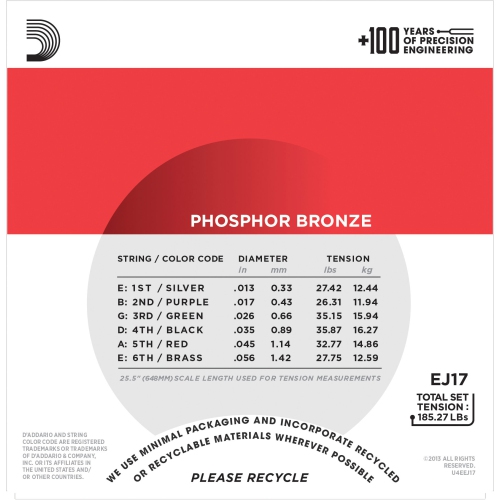 D'Addario EJ17 Phosphor Bronze Acoustic Guitars Strings - Medium 13-56