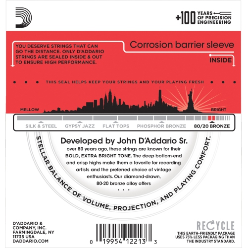 D'Addario EJ12 80/20 Bronze Acoustic Guitars Strings - Light 13-56