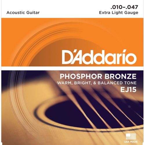 D'Addario EJ15 Phosphor Bronze Acoustic Guitars Strings - Extra Light 10-47