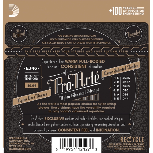 D'Addario EJ46 Pro-Arte Silverplated Wound Clear Nylon Classical Guitar Strings - Hard Tension