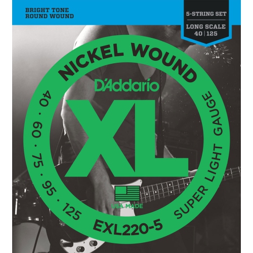 D'Addario Nickel Wound 5-String Bass Strings - Super Light, 40-125