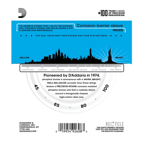 D'Addario EPBB170 Phosphor Bronze Acoustic Bass Guitar Strings - Long 45-100