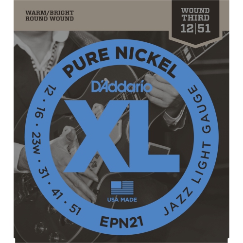 D'ADDARIO  Epn21 Pure Nickel Electric Guitar Strings - Jazz Light 12-52