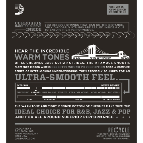 D'Addario ECB81-5 Chromes 5-String Bass Guitar Strings - Regular Light Long Scale