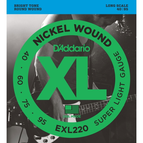 D'Addario EXL220 Nickel Wound Bass Guitar Strings - Super Light 40-95 Long Scale