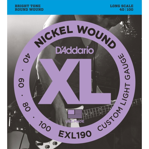 D'ADDARIO  Exl190 Nickel Wound Bass Guitar Strings - Custom Light 40-100 Long Scale