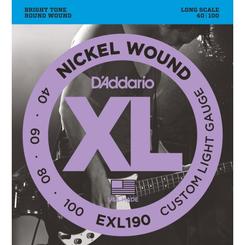 D'Addario EXL190 Nickel Wound Bass Guitar Strings - Custom Light 40-100, Long Scale