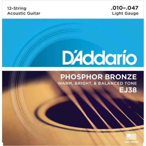 D'Addario EJ38 Phosphor Bronze 12-String Guitar Strings - Light 10-47