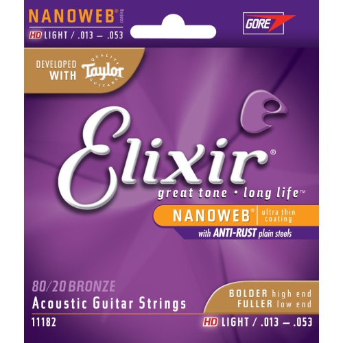 ELIXIR STRINGS  Elixir Nanoweb 80/20 Acoustic Guitar Strings - HD Light