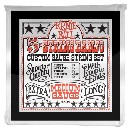 Ernie Ball P02309 Medium 5-String Loop End Stainless Steel Banjo Guitar Strings