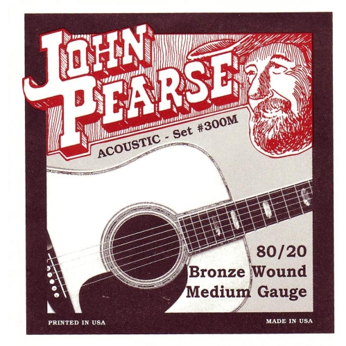 John Pearse 300M 80/20 Bronze Wound Acoustic Guitar Strings - Medium, 13-56