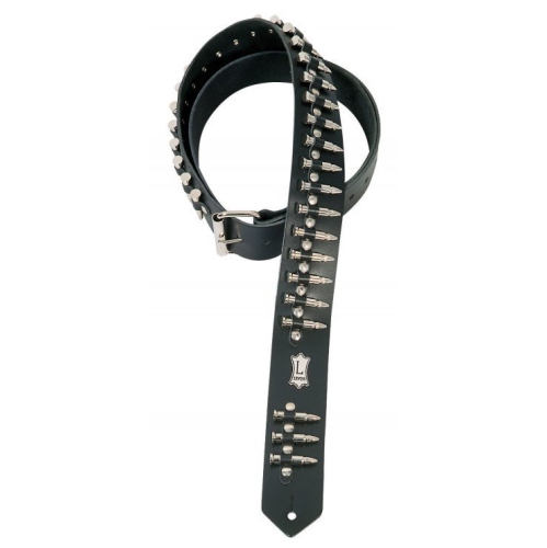 Levy's PM28-2B 2 Leather guitar Strap with 1 1/2 Solid Metal Fake Bullets - Black